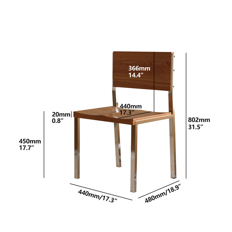 Wooden Dinning Chair with Stainless Steel Frame for Dinning Room 2-piece 17.3" Brown