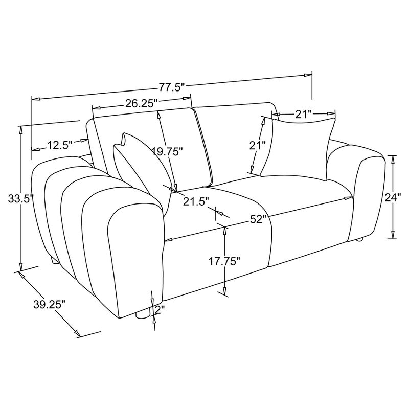 Becy Loveseat, 2 Pillows, Burnt Orange Chenille, 78 Inch Chunky Arms image number 7