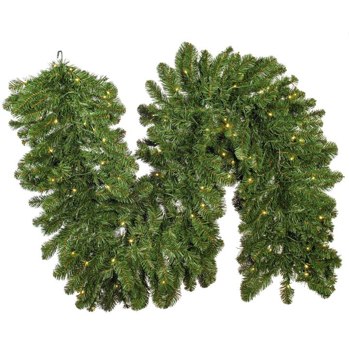 Vickerman 9' Oregon Fir Artificial Christmas Garland, Warm White Single Mold LED Wide Angle Lights - Faux Fir Christmas Garland - Indoor or Outdoor Garland