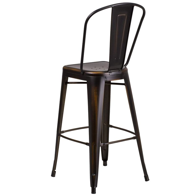Flash Furniture Commercial Grade 30" High Distressed Copper Metal Indoor-Outdoor Barstool with Back