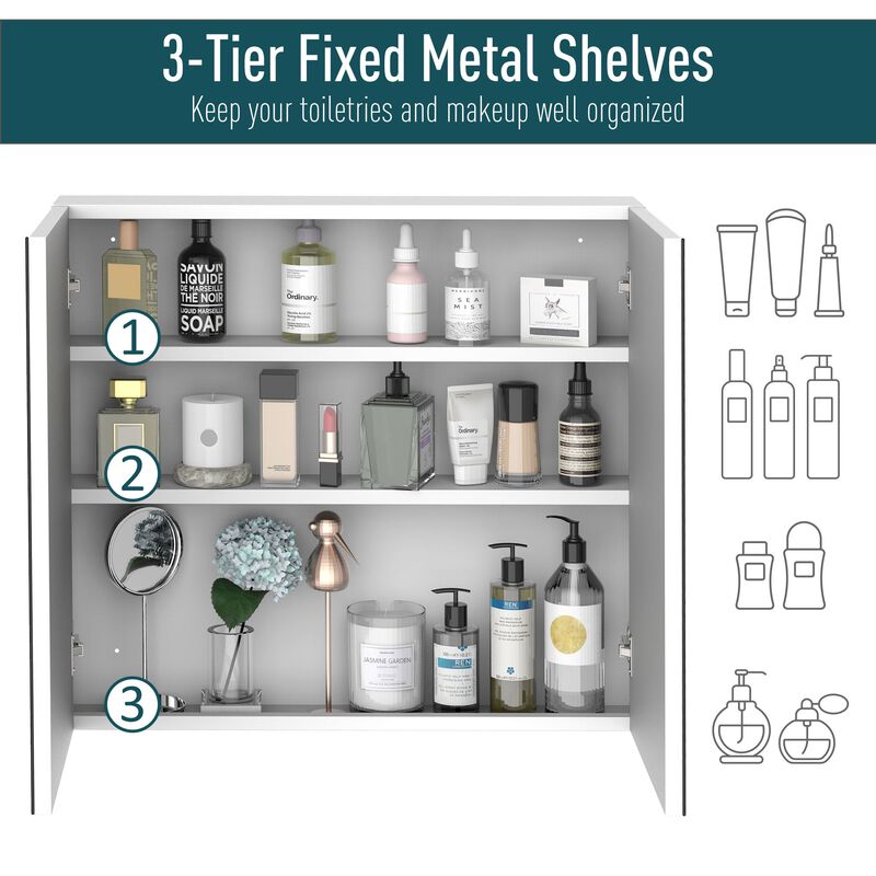 White Mirrored Organizer: 24x22 Wall-Mounted Double Door Cabinet