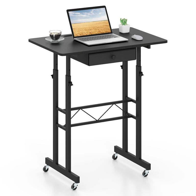 Adjustable Rolling Laptop Desk with Tablet Stand and Drawer image number 3