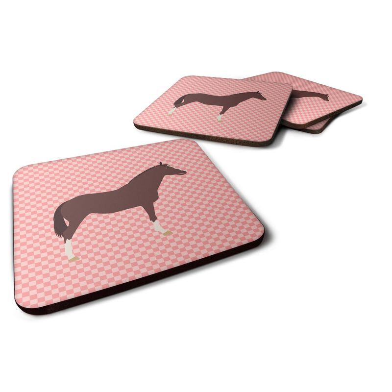 Caroline's Treasures English Thoroughbred Horse Pink Check Decorative coasters, 3.5, Multicolor