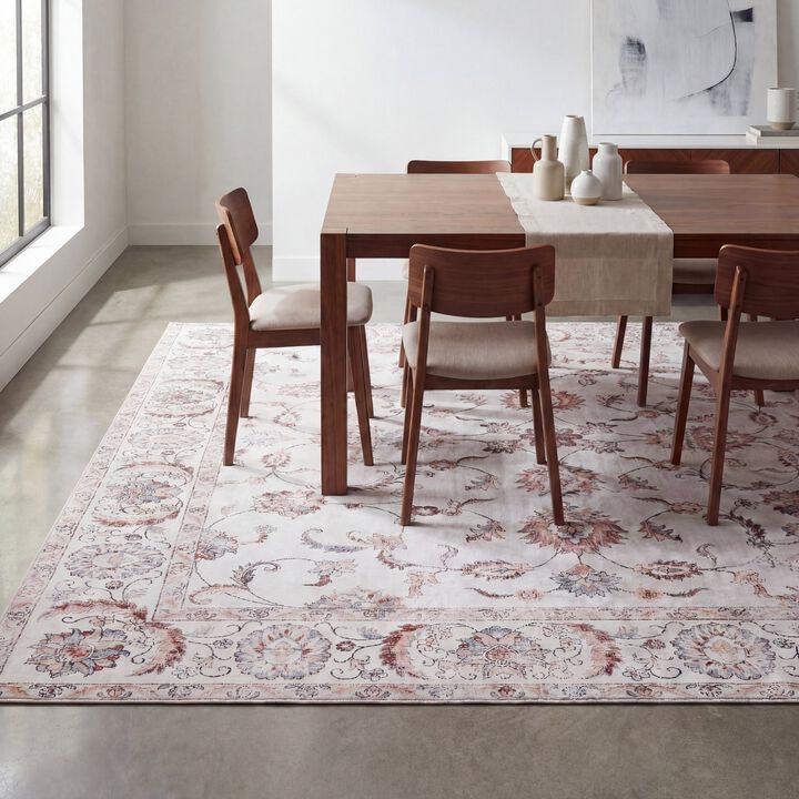 Arabella Vintage Floral Border Non-Slip Machine-Washable Area Rug
