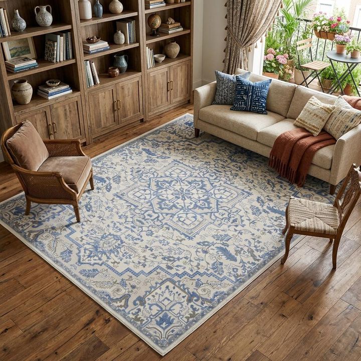 HomeRoots Floral Non Skid Area Rug