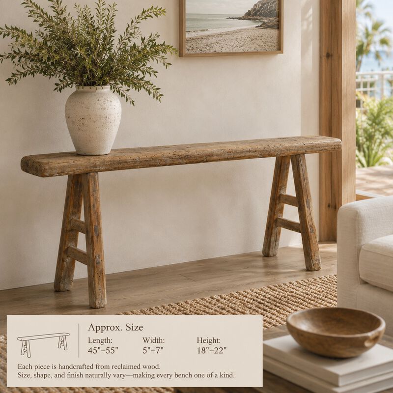 Vintage Reclaimed Entryway Bench in Natural Wood image number 3