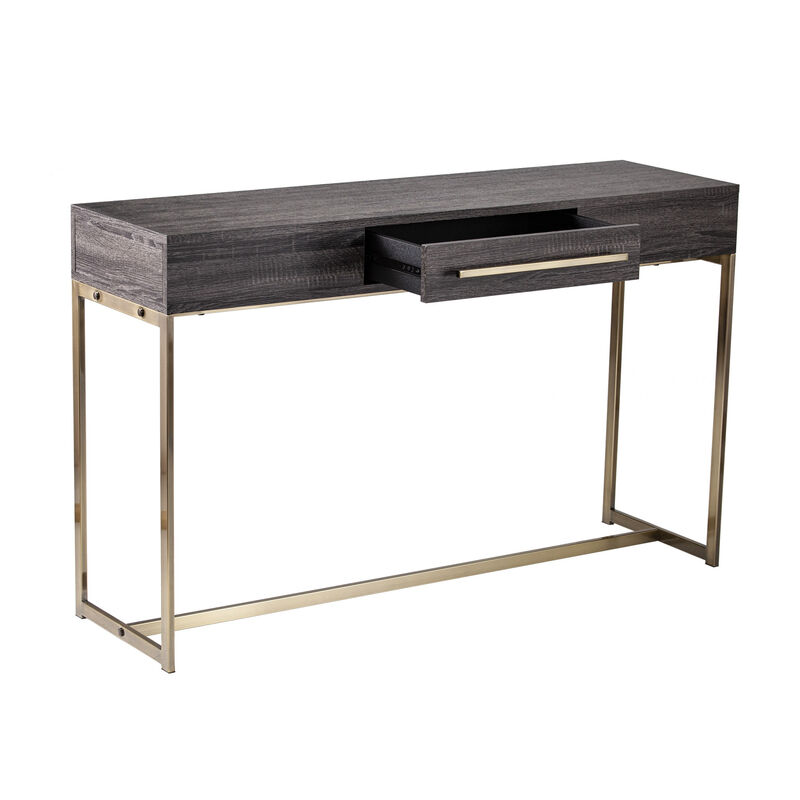 HomeRoots 48" Gray and Gold Wood and Metal Frame Console Table With Drawer image number 5