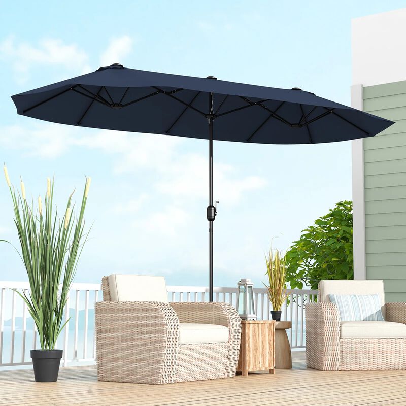 Mondawe 13 Feet Double-Sided Patio Twin Table Umbrella with Crank Handle