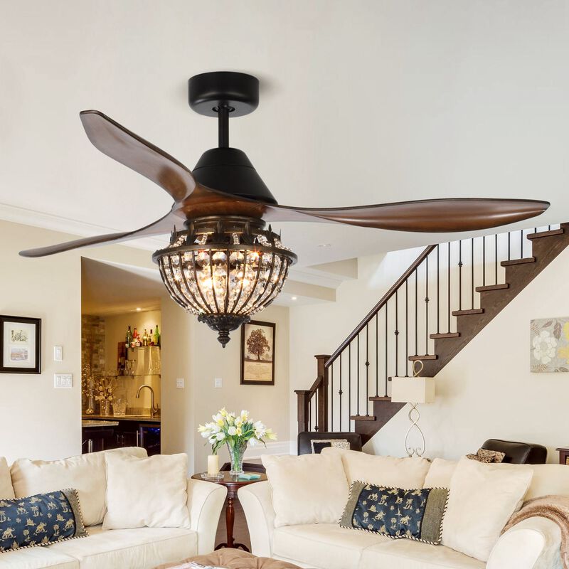 52" Farmhouse Brown Crystal Chandelier Ceiling Fan with Remote Control