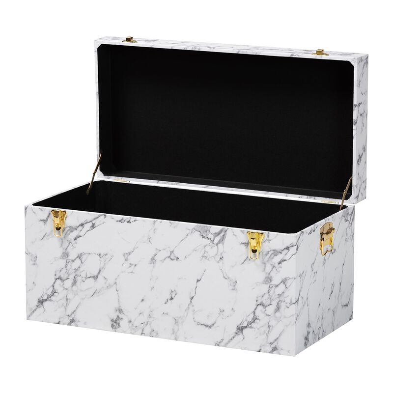 Baxton Studio Brenta Storage Trunk with Lift-Top Lid - Decorative Organizer Chest with Faux Marble Effect, Contemporary Storage Solution