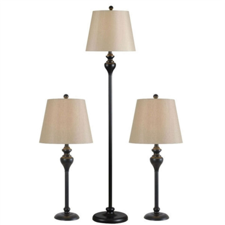 Classic 3-Piece Lamp Collection – Floor & Desk Lamps with Soft Light Drum Shades