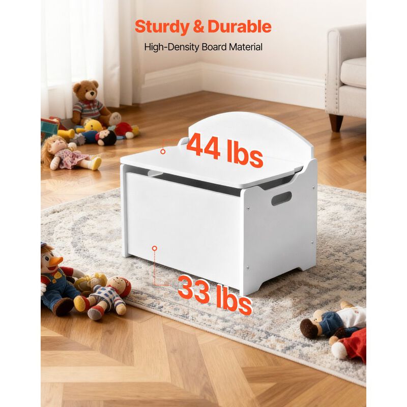 Wooden Toy Storage Bench with Backrest and Large Storage Cabinet for Kids-White image number 5
