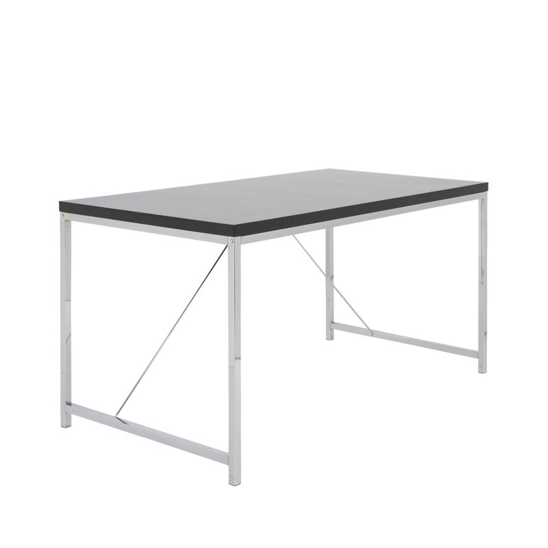 HomeRoots 54" Black and Silver Wood and Stainless Steel Writing Desk image number 2