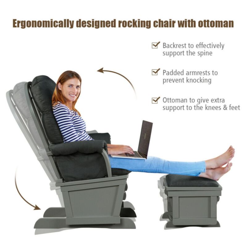 Hivvago Wood Baby Glider and Ottoman Cushion Set with Padded Armrests for Nursing