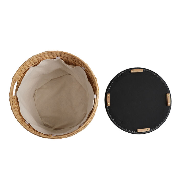 Josie 18" Modern Coastal Hand-Woven Hyacinth Storage Ottoman with Lid