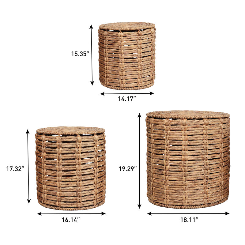 Zaria Coastal Bohemian Handwoven Water Hyacinth Nesting Round Accent Table (Set of 3) image number 3