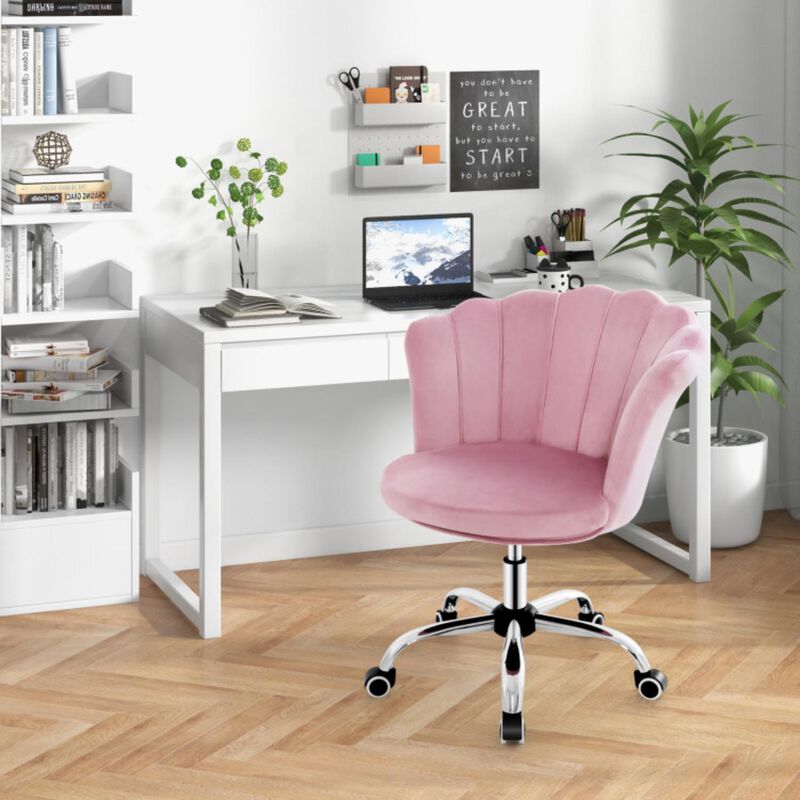 Hivvago Upholstered Velvet Kids Desk Chair with Wheels and Seashell Back