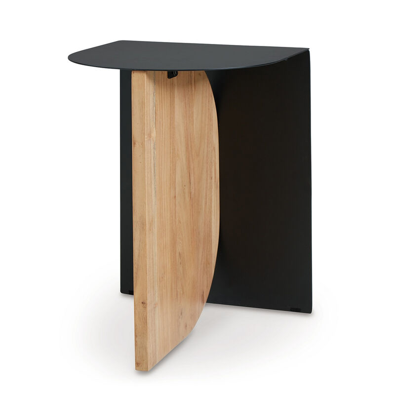 Modern Table, Metal Frame w Solid Wood Base, 16 Inch, Black and Brown