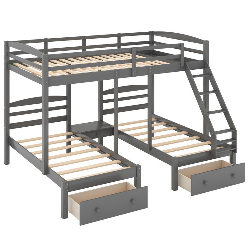 Full Over Twin & Twin Bunk Bed, Triple Bunk Bed With Drawers