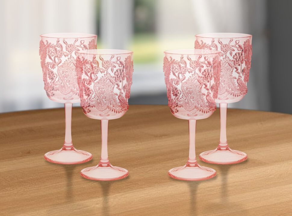 Four-Piece Paisley Acrylic Stemmed Wine Glass Set for Home or Parties