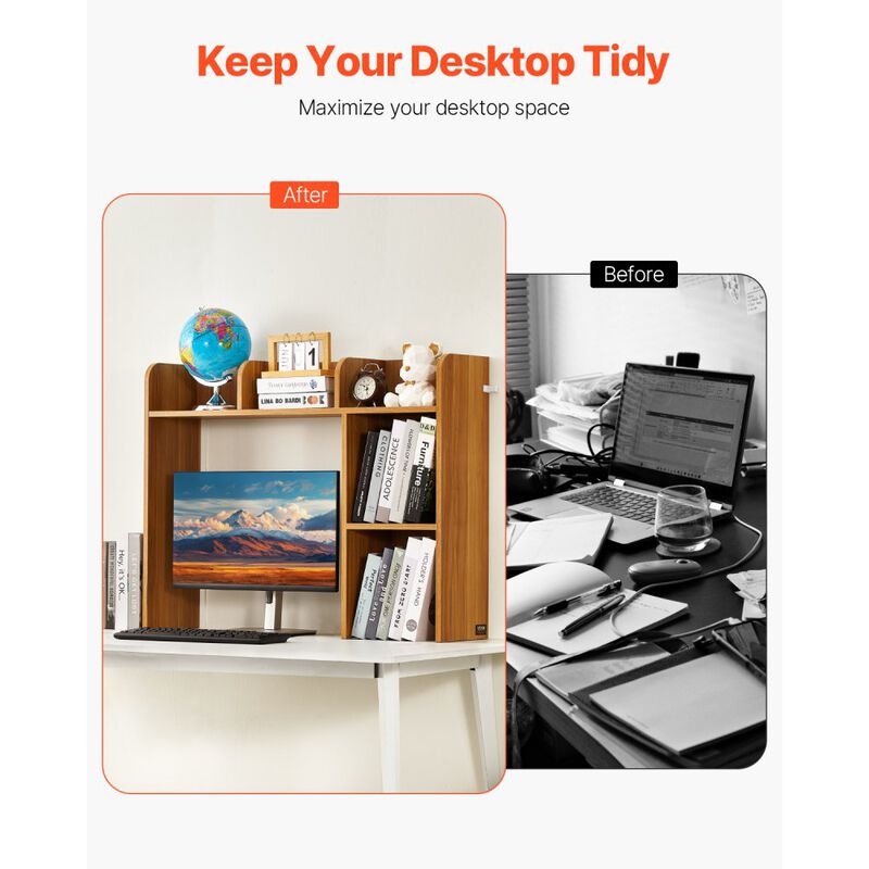 2-Tier Desktop Bookshelf Wood Organizer with Display Shelf for Office image number 6