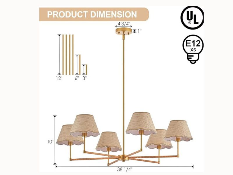 39" Boho Rattan Chandelier – 6-Light Rustic Pendant for Kitchen Island, Dining Room & Living Room