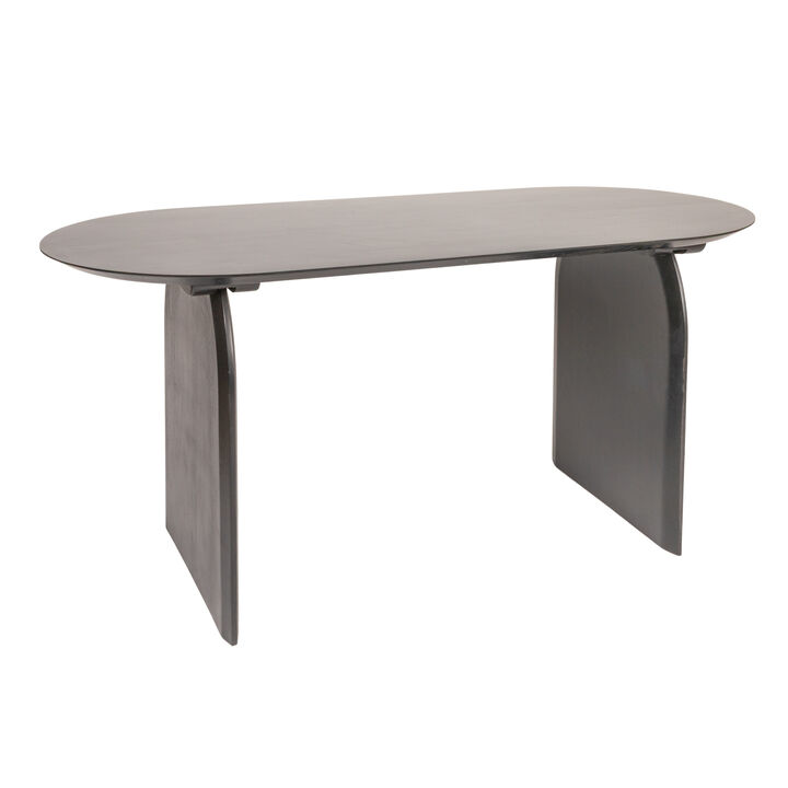 Pill-Shaped Acacia Wood Dining Table with Half-Moon Base