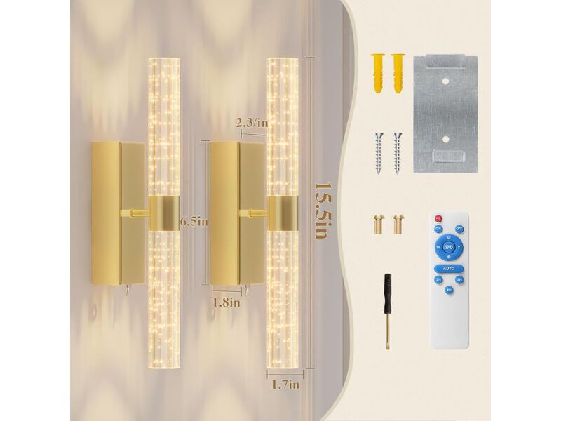Battery Wall Sconce Set of 2 Rechargeable LED Light for Bedroom Living Room image number 2