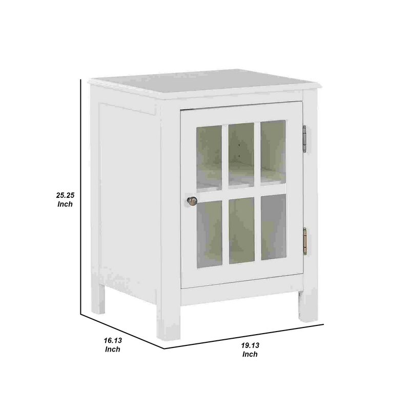 Wooden Accent Cabinet with Lattice Door Front, White-Benzara