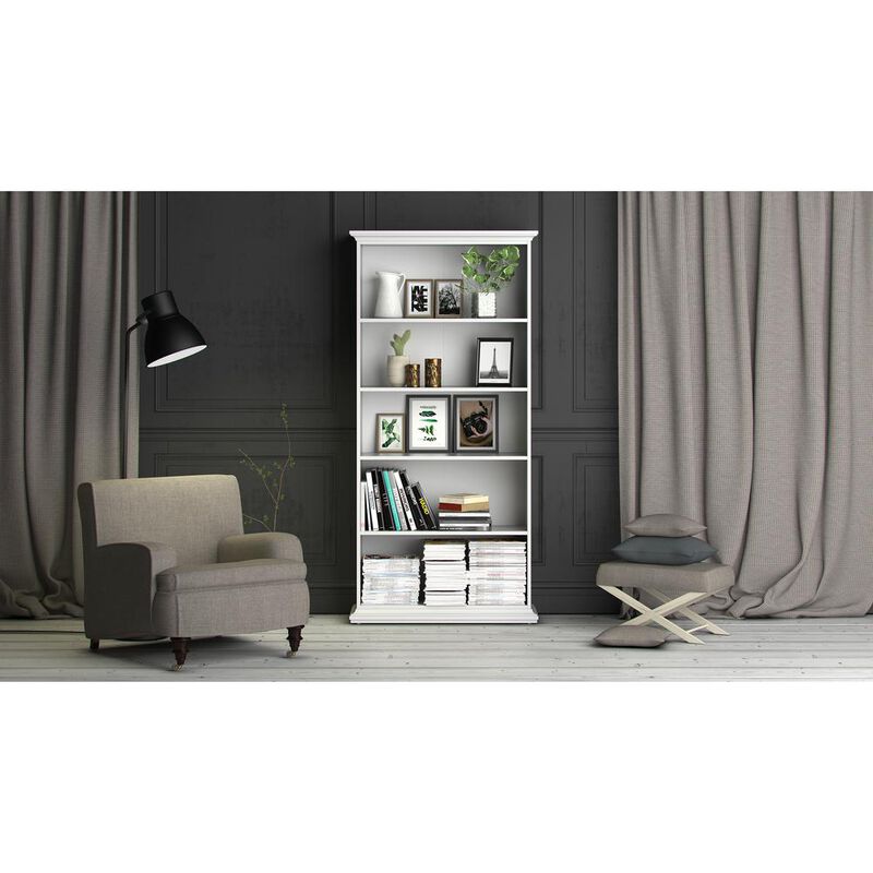 Tvilum Tall Wide 5 Shelf Bookcase, White