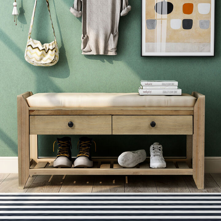 Whisen Multipurpose Entryway Storage Bench with Removable Cushion and Drawers