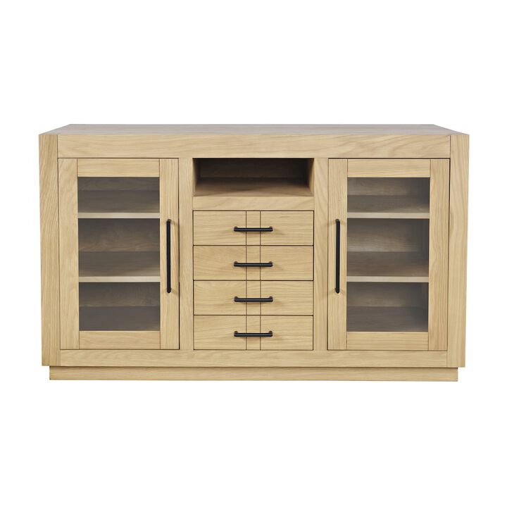 Jofran 50 Contemporary Media Console with Tempered Glass Doors, Drawers and Shelves