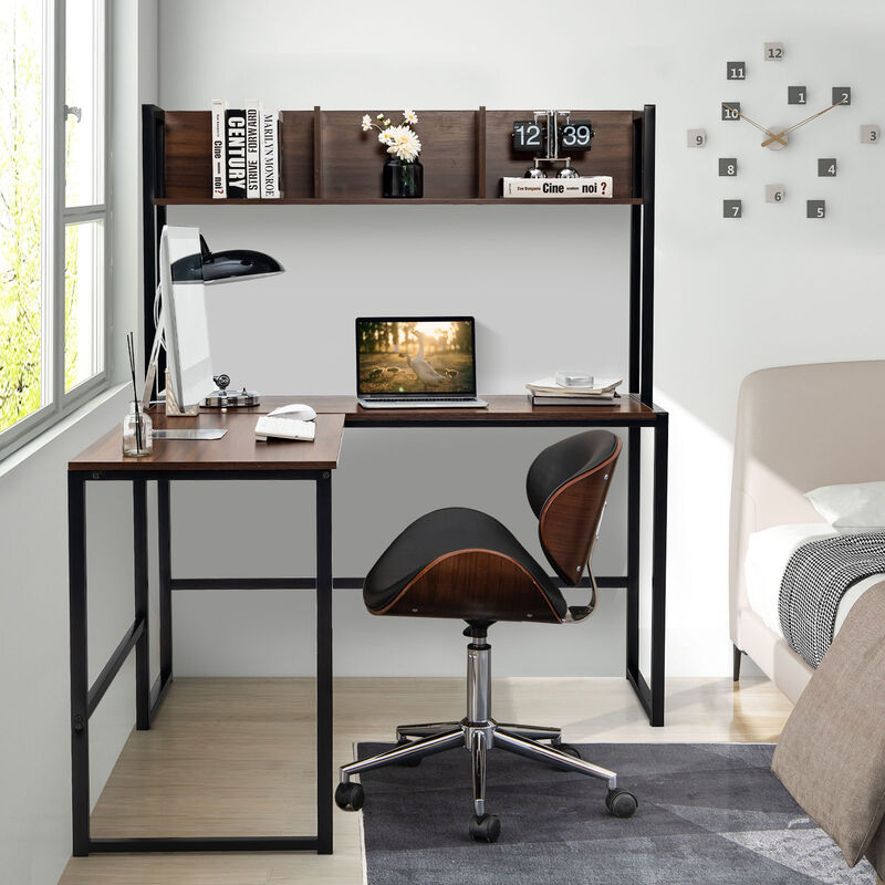 Reversible L-Shaped Corner Desk with Storage Bookshelf