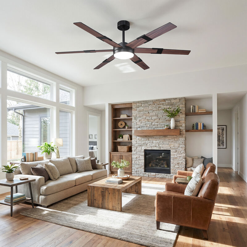 60" Farmhouse Matte Black Reversible Integrated LED Dimmable Large Smart Ceiling Fan with Light, APP Control and Remote image number 3