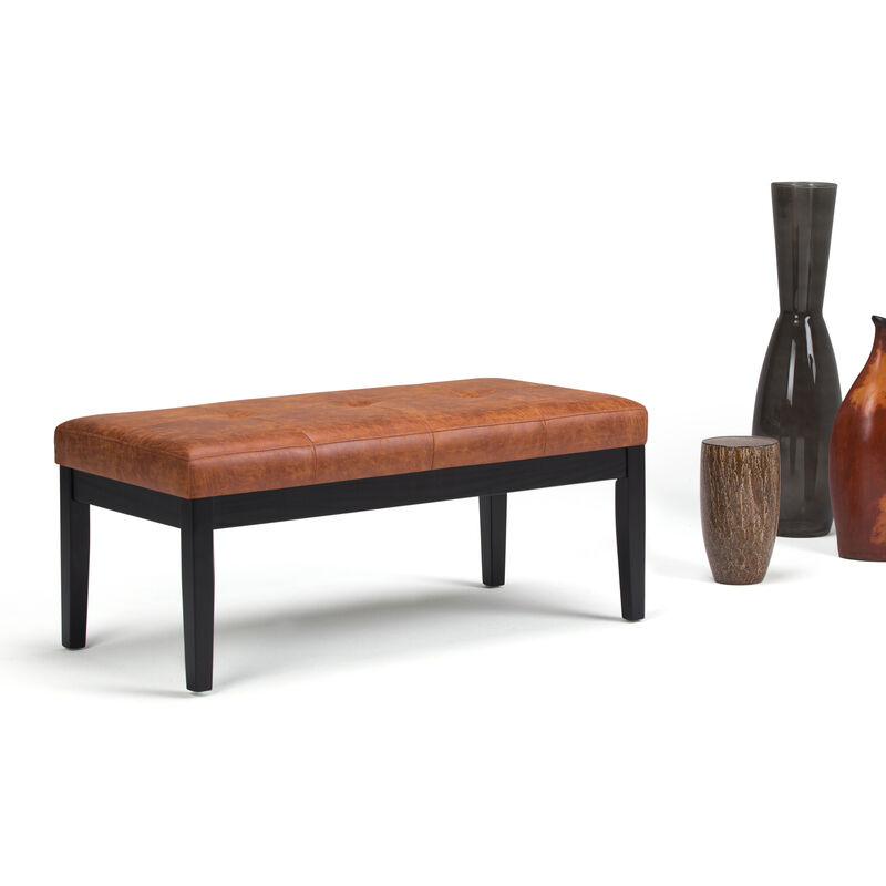 Lacey 43 inch Wide Contemporary Rectangle Tufted Ottoman Bench in Distressed Saddle Brown Faux Air Leather image number 1