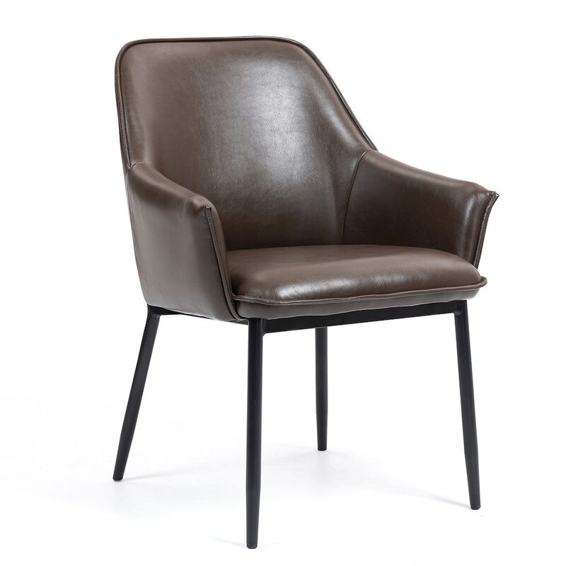 Glamour Home Set of 2 Dark Brown Faux Leather Upholstered Dining Chair Black Iron Legs