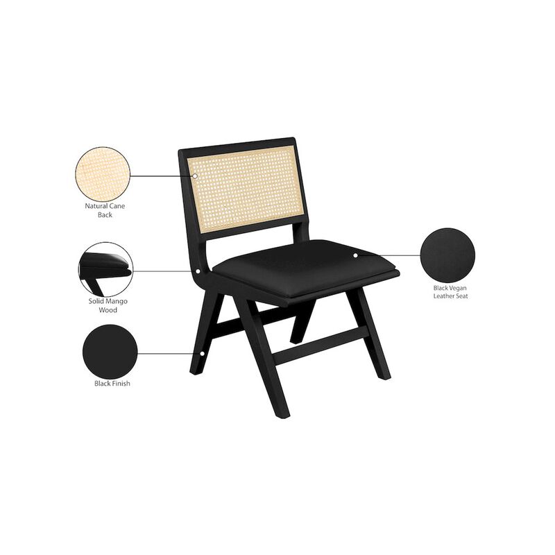 Meridian Furniture Abby Black Vegan Leather Dining Side Chair, Set of 2