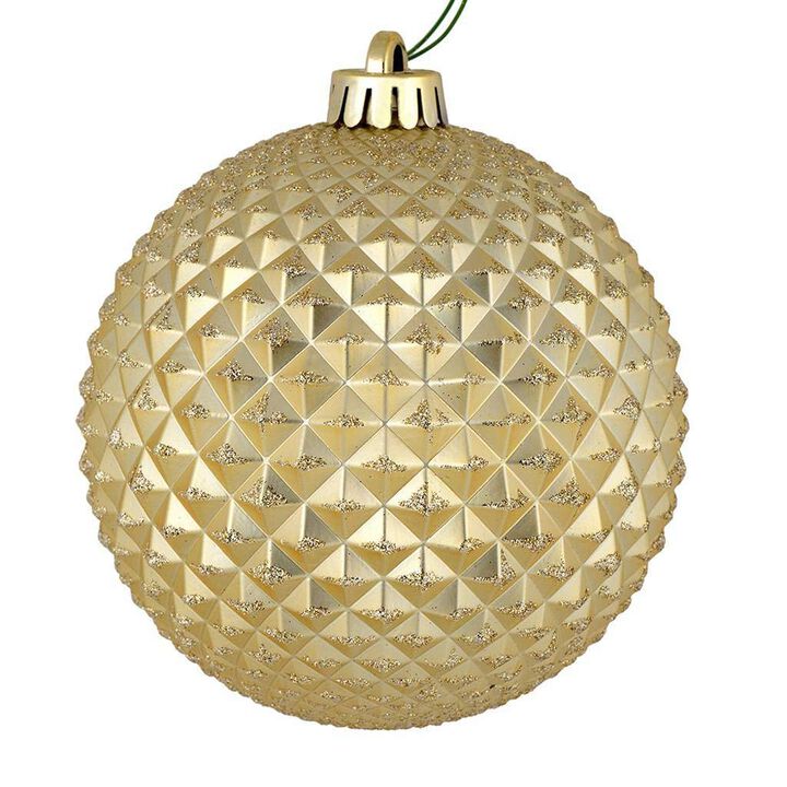 Vickerman 530429-4" Champagne Durian Glitter Ball Christmas Tree Ornament (6 pack) (N188538D)