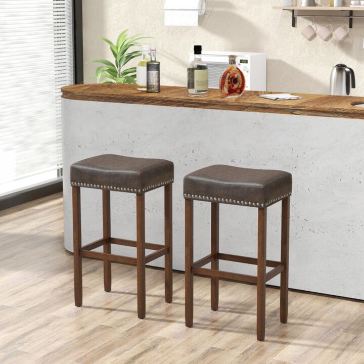 Hivvago Upholstered Bar Stools Set of 2 with Footrests for Counter