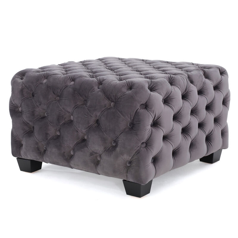 Streamdale Modern Velvet Glam Ottoman with Diamond Stitching image number 4