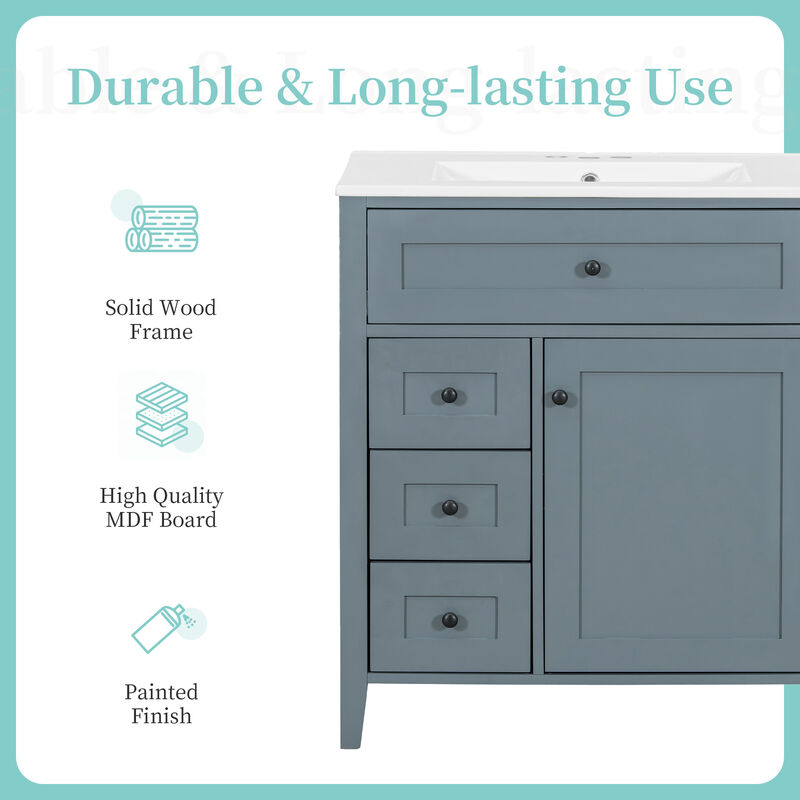 Merax Bathroom Storage Vanity with 3 Left Drawers, Right Cabinet with Adjustable Shelves image number 6
