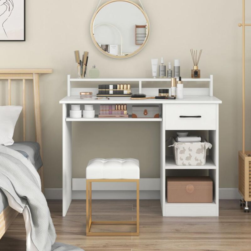 Hivvago White Desk with Charging Station and Adjustable Shelf for Home Office