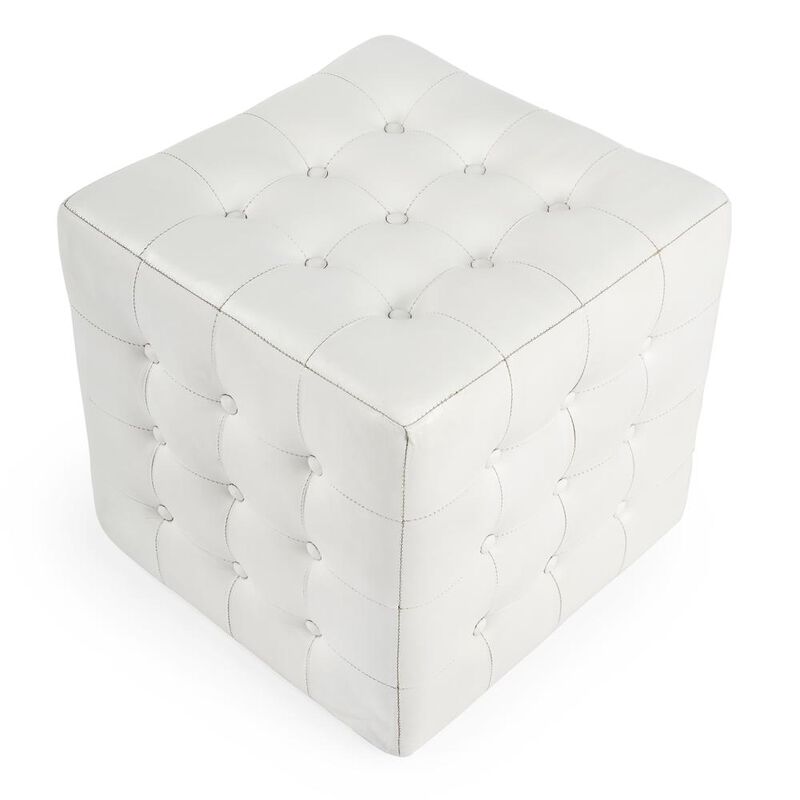 Butler Specialty Leon Leather Cube Ottoman, White