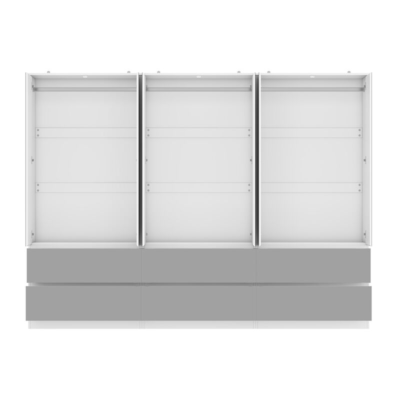 FUFU&GAGA Modern White Armoire with Full-Length Glass Mirrors – Elegant Wardrobe with Ample Storage and Robust Construction, (94.5" L x 19.7" W x 70.9" H),Silver