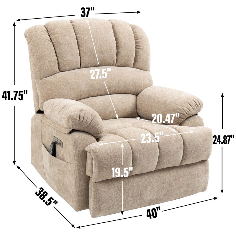 Mondawe 23" Seat Width and High Back Large Size Chenille Power Lift Recliner Chair with 8-Point Vibration Massage and Lumbar Heating