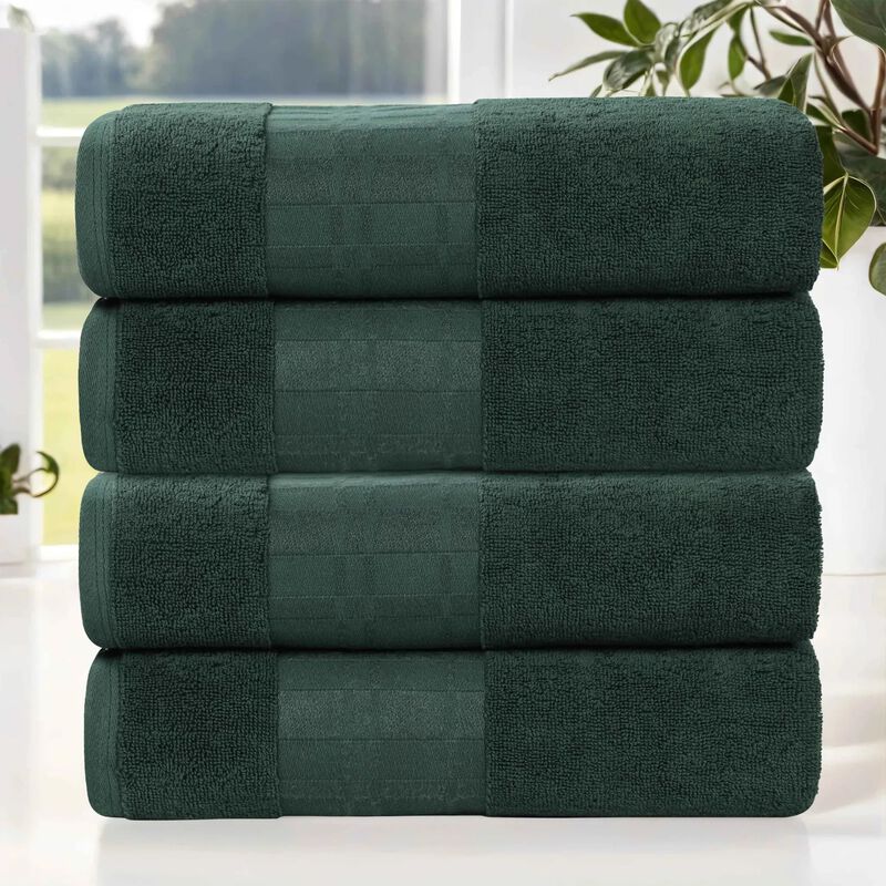 4-Piece Cotton Bath Towel Set with Geometric Border Design image number 1