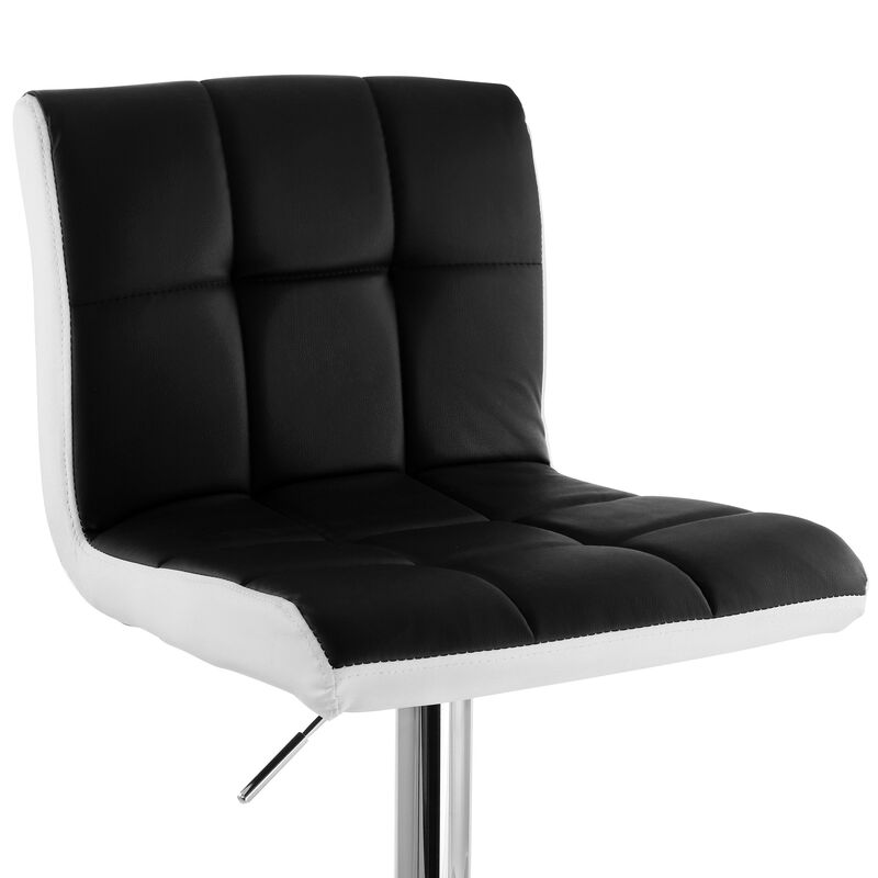 Elama 2 Piece Faux Leather Tufted Bar Stool in Black and White with Chrome Base