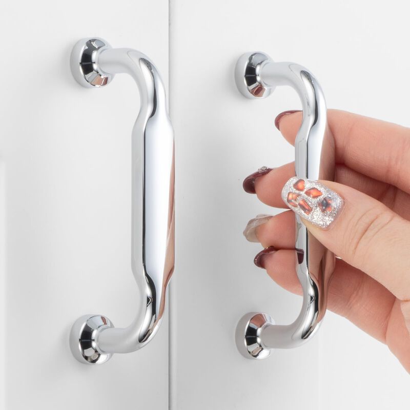 ASKANO 3 Inch Hole Centers, Polished Chrome Footed Kitchen Cabinet Pull Handle ZP2302 | Pack of 10, Solid Hardware for Drawer, D