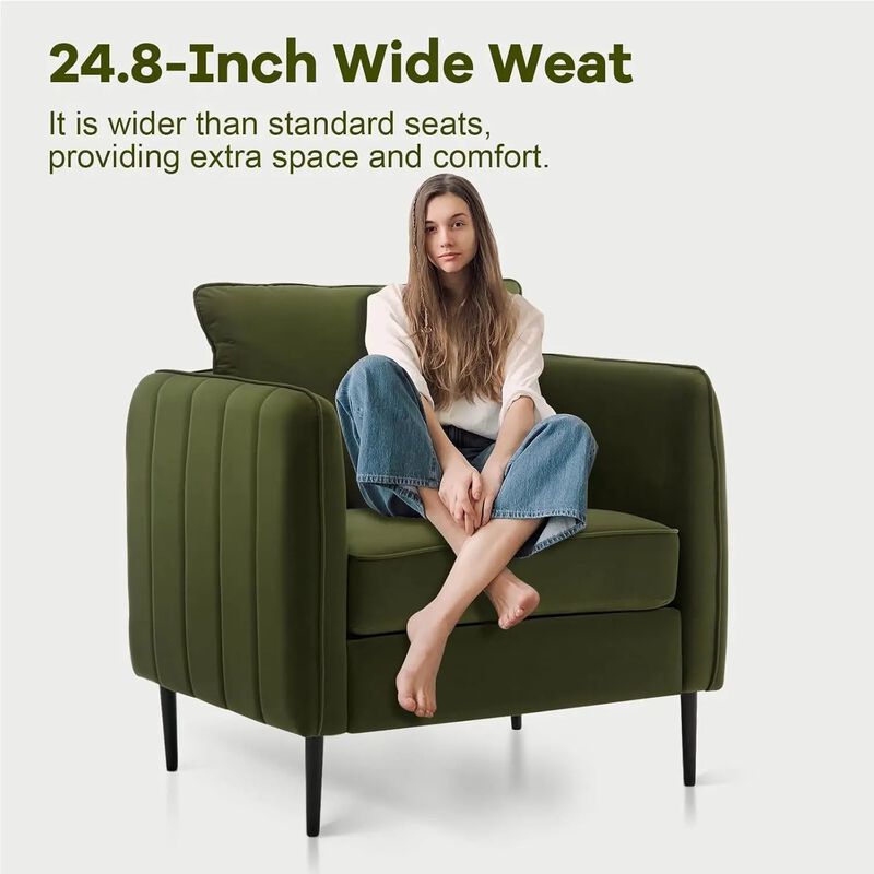 Envelor Mid-Century Modern Velvet Accent Armchair with Lumbar Pillow image number 6