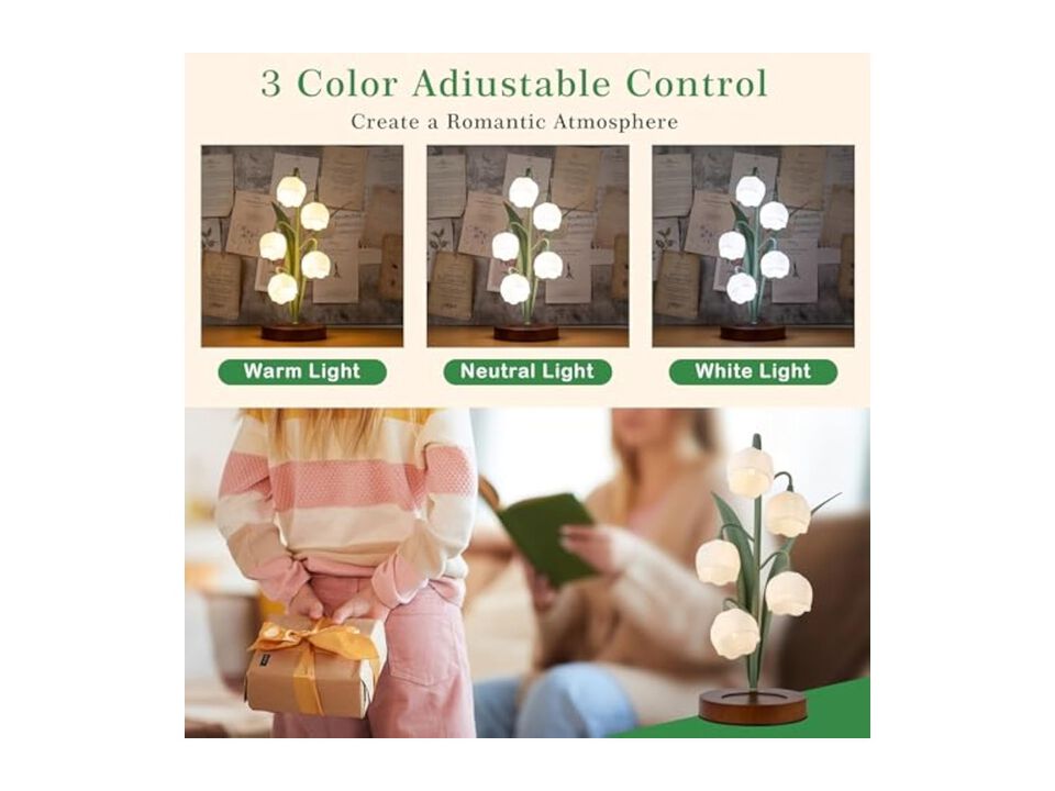 LED Vintage Flower Table Lamp For Bedroom Desk Green